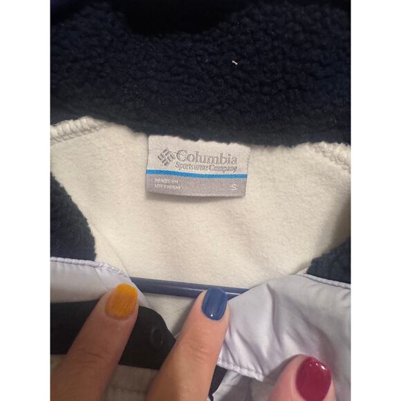 Columbia Sherpa Cropped Fleece Pullover Navy Blue White Women’s Size Small - Picture 5 of 11